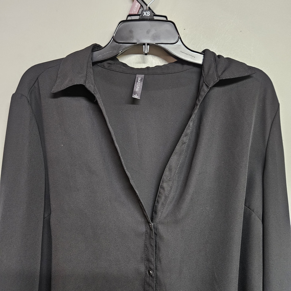Massini Women's Large Black Long Sleeve Blouse Button-down Shirt - Picture 2 of 7
